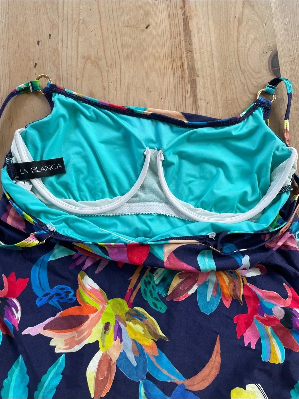 La Blanca Size 10 Floral Tankini Set  Banded Bikini Bottoms Navy Tropical Swim